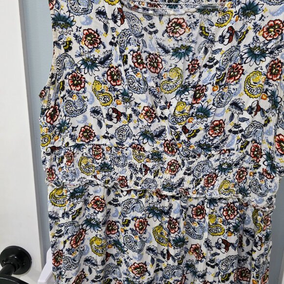 Floral Sleeveless Midi Dress Lightweight V-Neck Tiered Ruffle Hem Boho - Picture 4 of 8